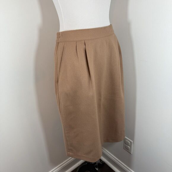 Sag Harbor Wool Midi Skirt Size 12 Pleated Front Caramel Camel Brown Lined VTG - Picture 5 of 12